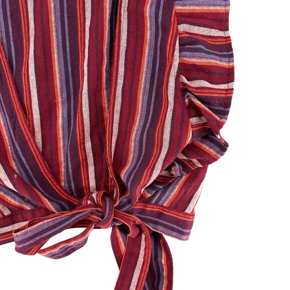 Fashion On Earth Short Ruffle Sleeve Open Wrap Front Ties Small Purple Red Boho - Picture 3 of 5